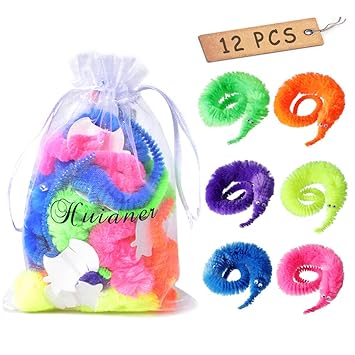 A Little Lemon 12pcs Magic Worm Toys Wiggly Twisty Fuzzy Carnival Party Favors(Random Color)