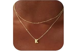 Thaivor Christmas Gifts Stocking Stuffers Bubble Letter Necklace Layered Initial Necklaces for Women Dainty Cute Choker Pendant Stack Jewelry Teen Gift Trendy Stuff