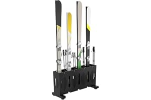 Eastrexon 4-Pair Ski Storage Rack w/Width-Adjustable Fixing Bars, Heavy Duty Metal Freestanding Ski Rack - Ideal Organizer for Garage, Home and Store, 26" L ×10.2" W ×13.6" H