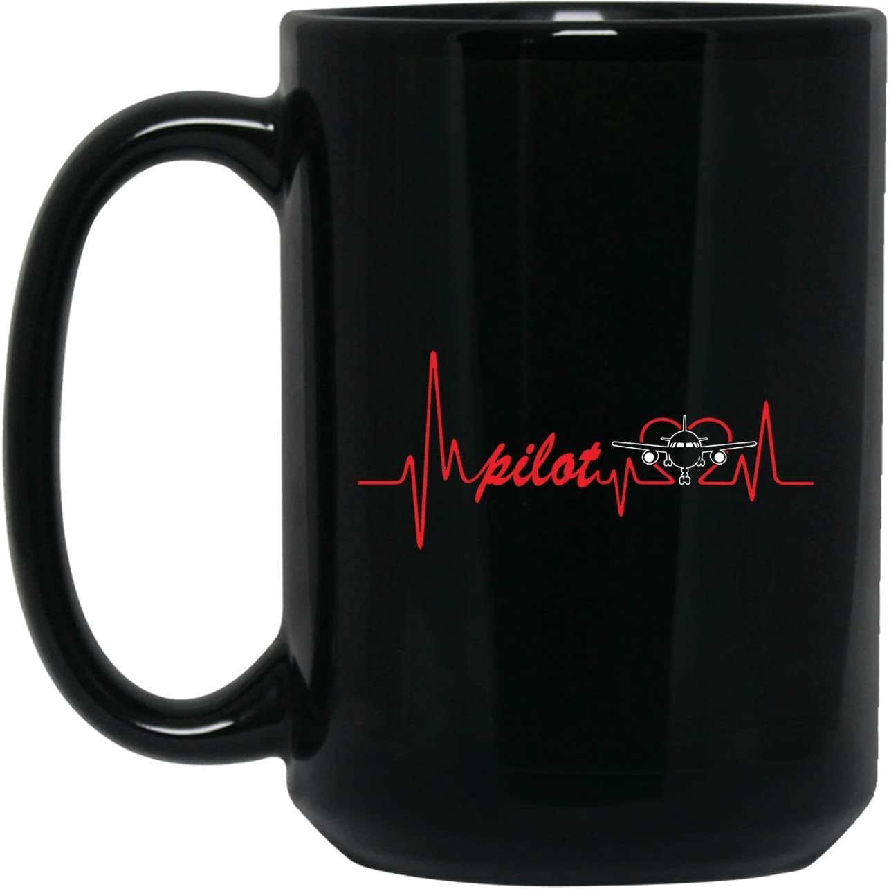 Pilot Ceramic Coffee Mug - Pilot Heartbeat Black Mug, Teacup 15oz