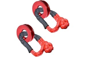 2 Sets Red Recovery Snatch Ring + UHMWPE 1/2 inch Synthetic Soft Shackle Winch Rope with Protective Sleeve for Sailing SUV AT