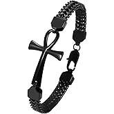 Rofusn Ankh Cross Bracelet for Men: Stainless Steel Punk Hip Hop Double Layered Braided Franco Chain Bracelet Egyptian Ankh Amulet Jewelry Gifts for Christmas Birthday Husband Son Boyfriend
