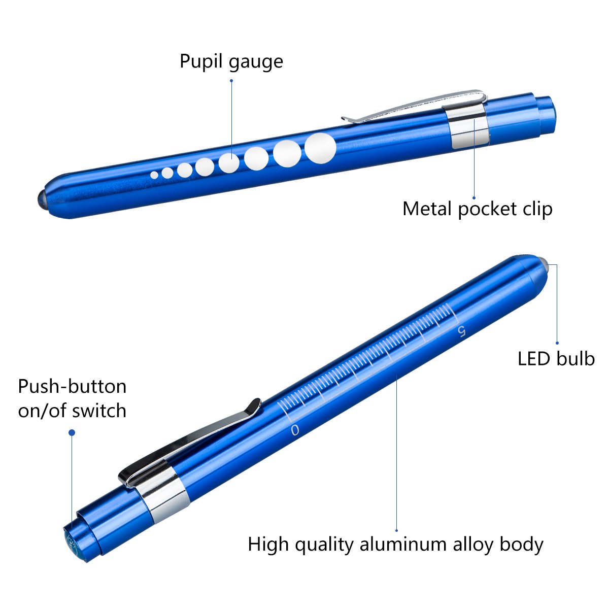 Escolite Nurse Penlight LED Medical Penlight Flashlight with Pupil Guage Reusable for Stethoscope Doctors Nurses Warm White Free Batteries