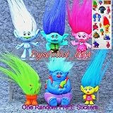 Trolls Figures | Dreamworks Movie Troll Dolls | Poppy And Friends + Trolls Stickers | 6 Piece Set 4-7cm Toys | By ToysOutLet_USA