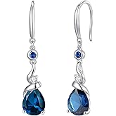 FANCIME Women Drop Earrings 925 Sterling Silver with Pear Gemstone Dangle Birthstone Earring Fine Jewelry Birthday Gifts for Women