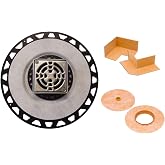 Schluter Kerdi-Drain ABS Classic Shower Drain Kit with Integrated Bonding Flange - Provides Drainage Solutions for Tiled Showers - 4" Stainless Steel Grate, Square, 2" Outlet - KD2/ABS/E