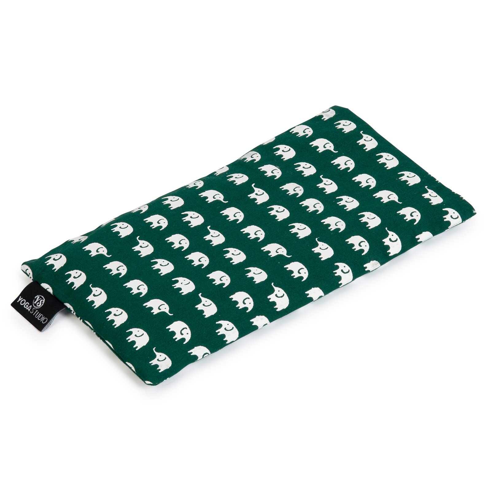 Yoga Studio Eye Pillow | 100% Organic Cotton Cover | Organic Lavender & Linseed Yoga Pillow | Stress Relief Weighted Eye Mask, Relaxation, Aromatherapy, Tired Eyes (Green Elephant)