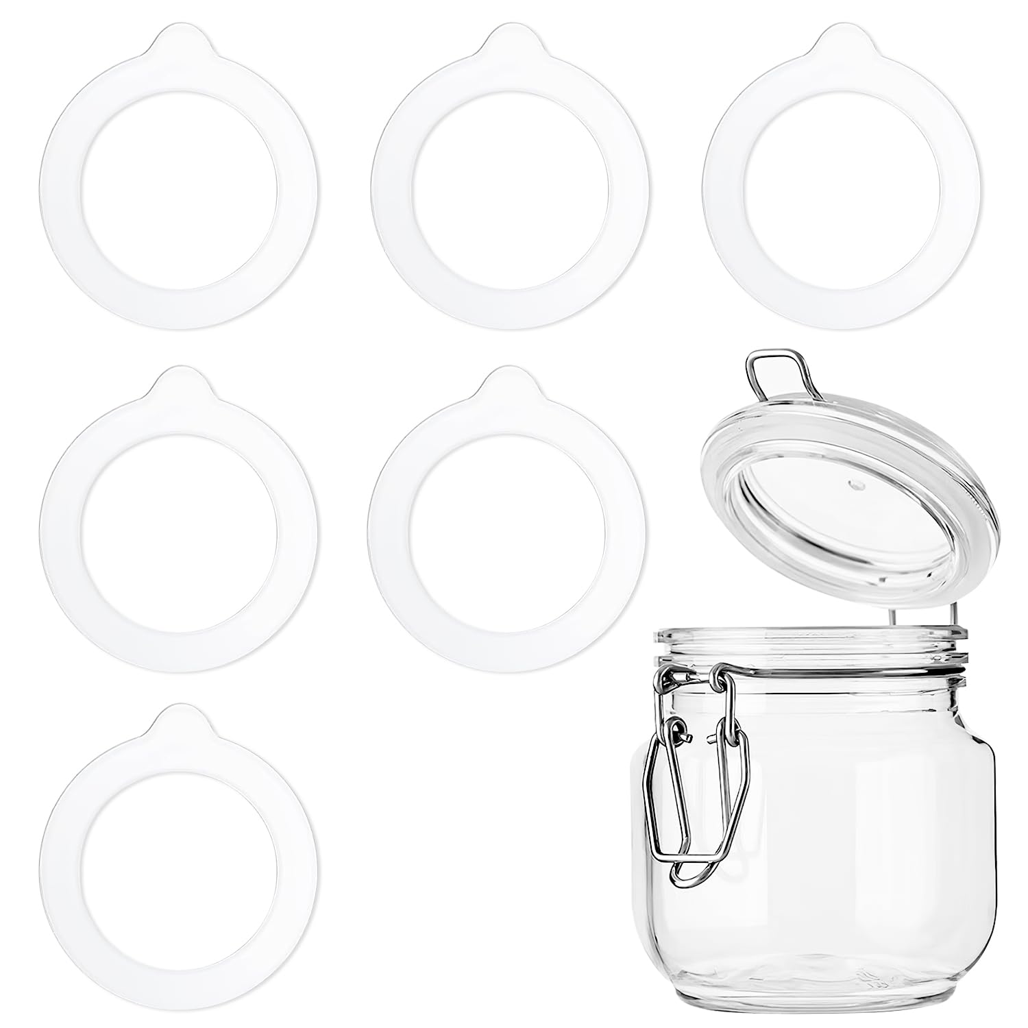 6Pcs Silicone Replacement Gaskets, Leakproof Rubber Seals Reusable Airtight Rubber Gasket for Mason Jar Lid Regular Wide Mouth Glass Jars (3.7 * 2.7inch)