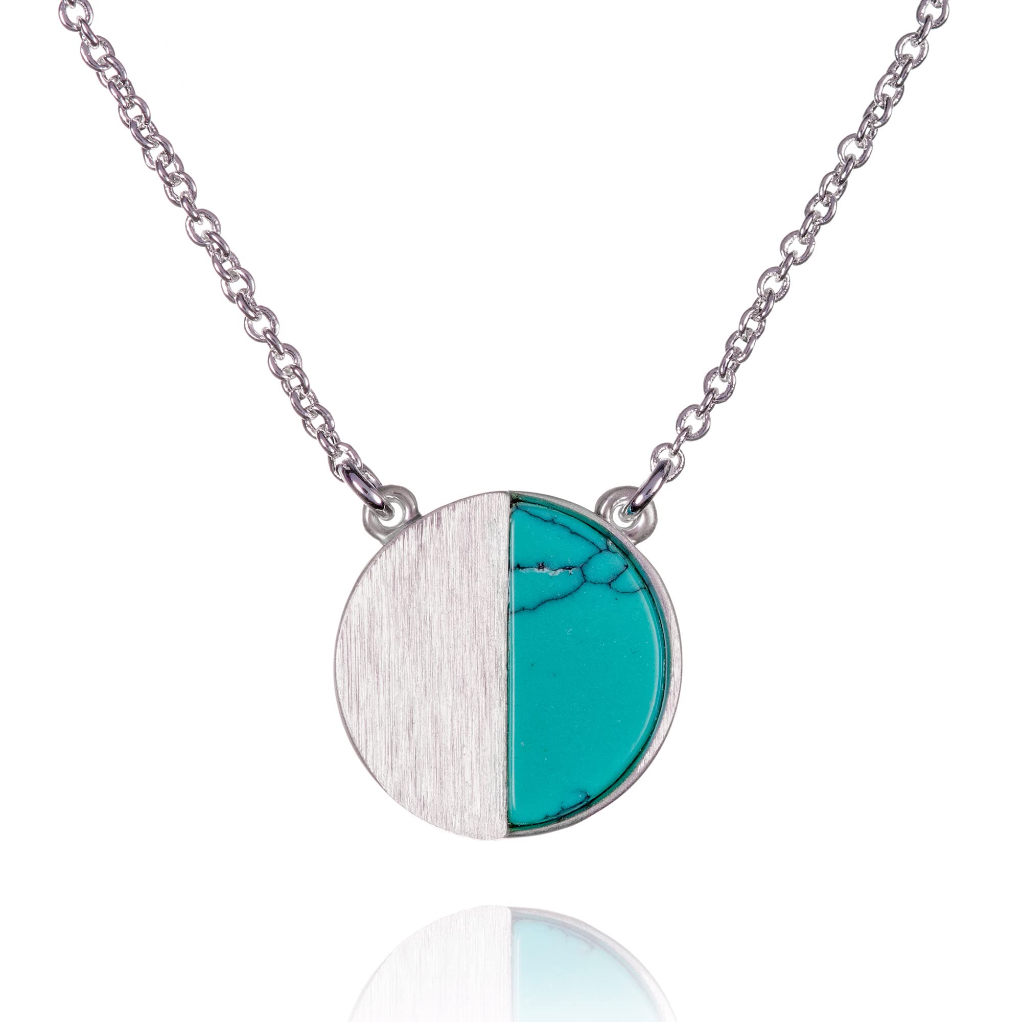 namana Turquoise Disc Pendant Necklace for Women and Teen Girls, Brushed Finish Geometric Silver Necklaces for Women with a Created Blue Turquoise Stone, Turquoise Jewellery for Women — image 1
