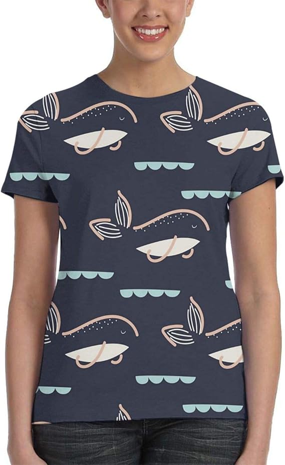 Amazon Co Jp Tシャツ レディース 半袖 魚 クジラ ティーシャツ トップス カットソー プリント 丸首 可愛い カジュアル 通学 ルーネック 速乾 夏 半袖tシャツ ファッション スポーツ 重ね着 インナー S 2xl 服 ファッション小物