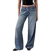 Women's Wide Leg Jeans Straight Leg Boyfriend Denim Pants Low Rise Baggy Jeans Casual Loose Jean Y2K E-Girl Pants (US, Alpha, X-Large, Regular, Regular, Blue)