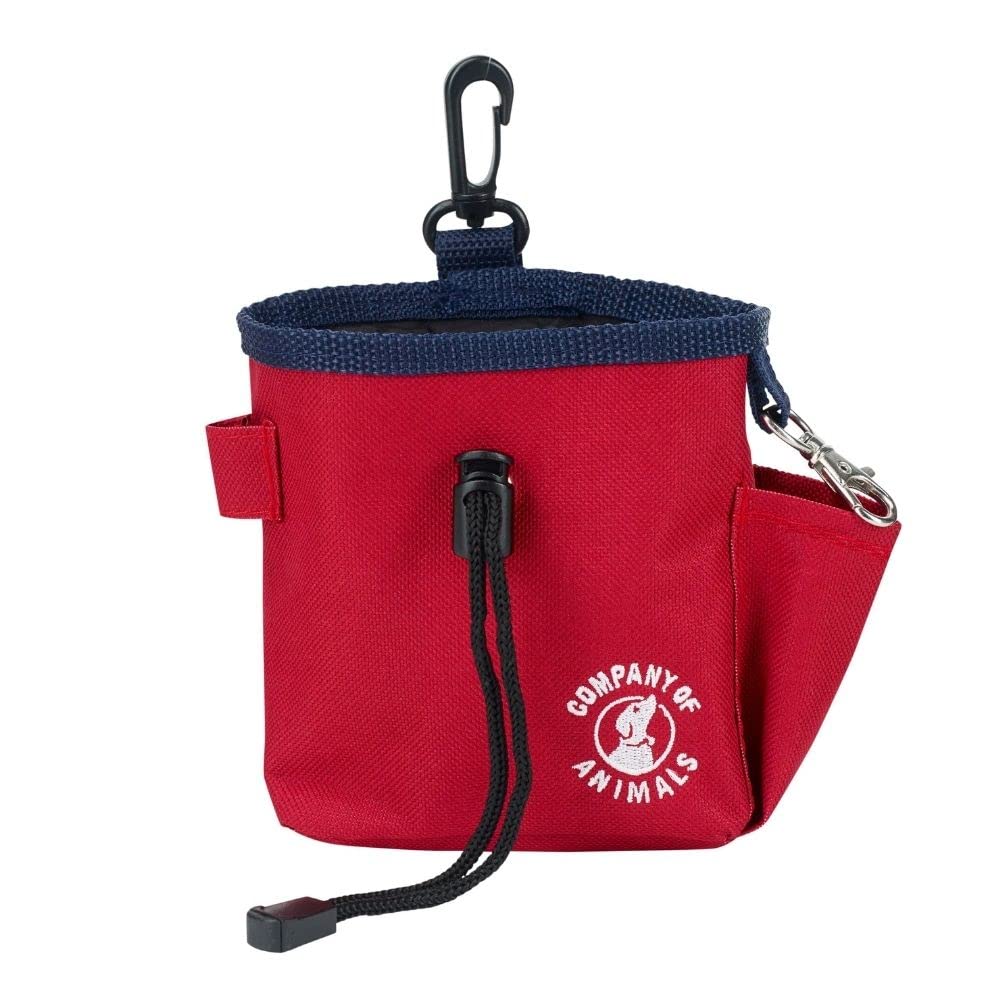 COMPANY OF ANIMALS Treat Bag, Red, Zipped Pockets & Drawstring, Clips on Belt, Waistband or Pocket, Waterproof Treats Pouch, Ideal for Dog Walking & Puppy Training, Available in Purple, Red & Black