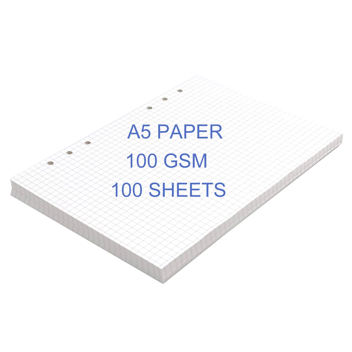 ThxMadam A5 Grid Paper 6 Hole Ring Binder Refills Paper Blank 100 GSM Thick Inserts Page 100 Sheets Paper/200 Pages for Standard 6 Hole Refillable Notebook A5 Writing Travel Journal Diary
