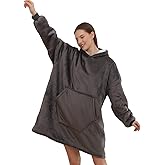 ZhangShi Wearable Blanket Hoodie, Oversized Sherpa Fleece Sweatshirt Blanket with Giant Hood Pocket and Sleeves for Adult