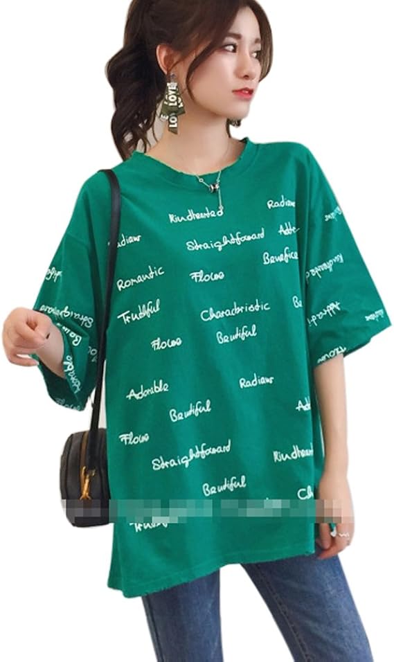 Amazon Wenhaiレディース Tシャツ 夏服 半袖 薄手 部屋着カジュアル ゆったり 人気 ロング丈 パーカー 丸首 春秋 レディース 半袖 通学通勤 個性 プリント 上着 ワンピースおしゃれ かわいい Tシャツ カットソー 通販