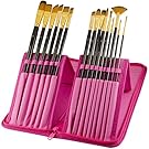 Paint Brushes - 15 Pc Brush Set for Watercolor, Acrylic, Oil & Face Painting | Long Handle Artist Paintbrushes with Travel Holder (Black) & Free Gift Box | Premium Art Supplies by MyArtscape&trade;