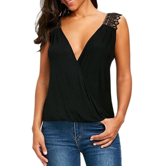 VECDY Damen Bluse, Räumungsverkauf Pullover Frauen Mode V-Ausschnitt Rückenfreies Tank Top ärmelloses T-Shirt Tops Weste Eleg