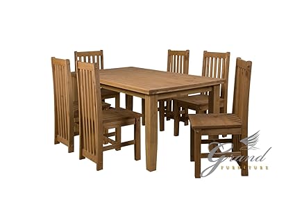 Salto Traditional Solid Pine Large Mexican Dining Table With 6