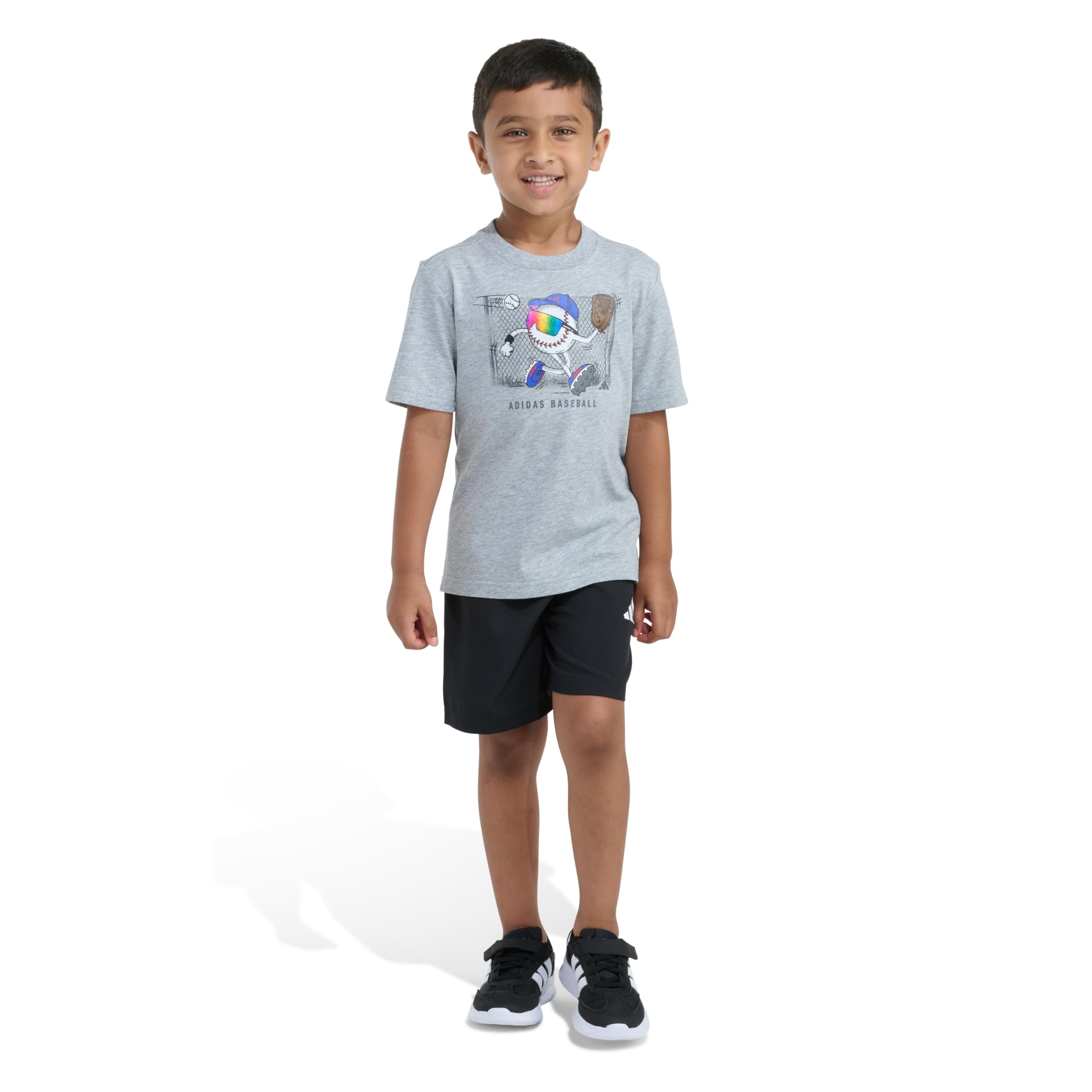 adidas Baby Boys Graphic Heather Tee Woven Shorts Set (Toddler/Little Kid) Medium Grey Heather 6 Little Kid