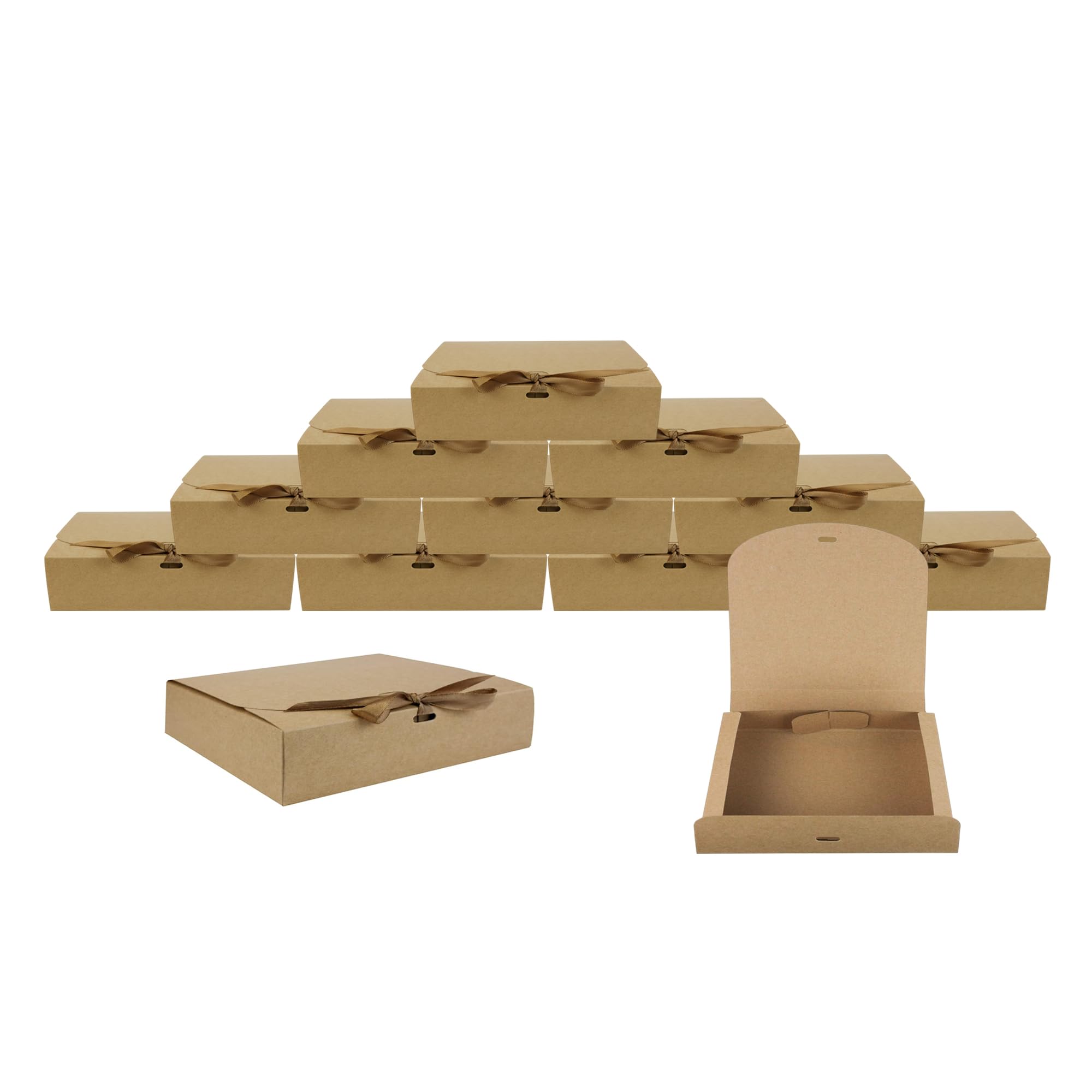 Emartbuy Brown Kraft Gift Box with Brown – Pack of 12 – Size 4 (31 x 25.5 x 8 cm) – Ideal for Gift Packaging, Hampers, Events, Small Business