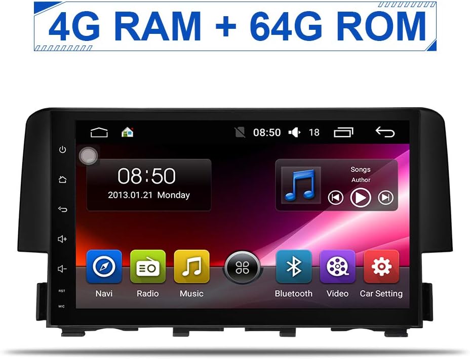 Android 8.1 in-Dash Car Radio Built-in Carplay for Honda Civic 2015-2018 Car Stereo Bluetooth GPS Navigation Multimedia Music Video Player 4G+64G 9" 1280x720 IPS Screen Support DSP