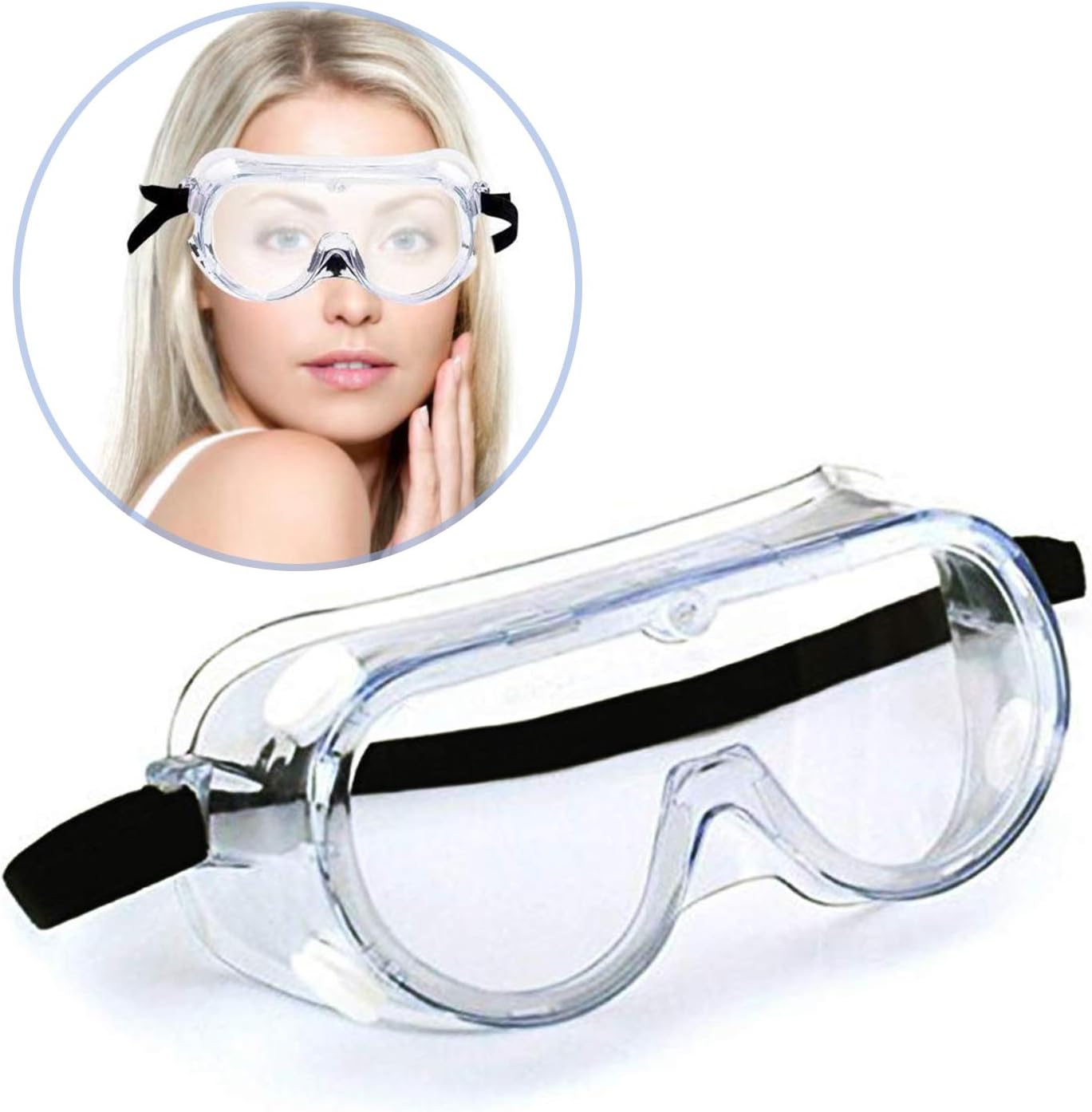 ONV New Transparent Safety Goggles Adjustable Goggles Chemical Splash Impact Resistant Fully Enclosed Safety Goggle Clear Anti-Fog Anti-Dust Anti-UV Lens Eyewear for Eye Protection-Clear