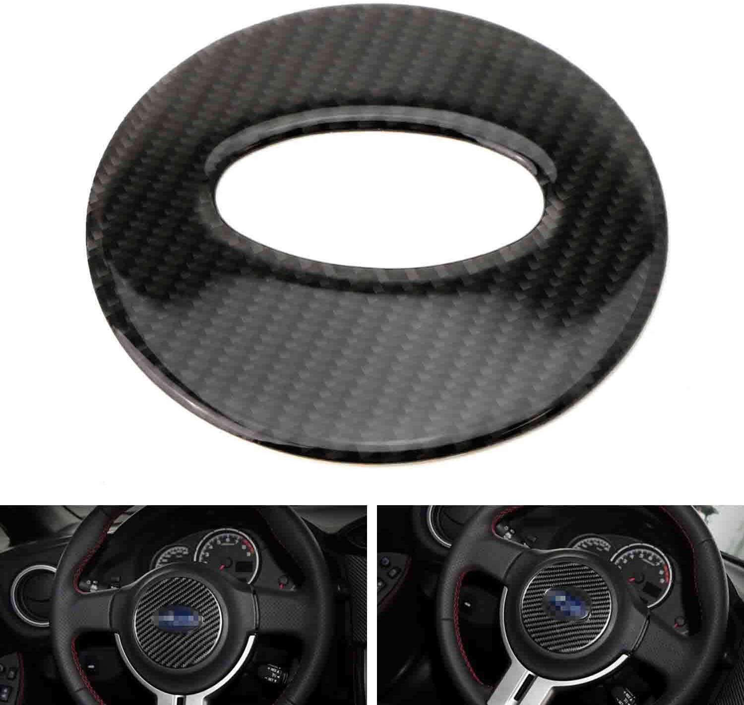 iJDMTOY Black Real Carbon Fiber Steering Wheel Center Decoration Trim Compatible With 2013-up Subaru BRZ, 2013-2016 Scion FR-S and 2017-up Toyota 86