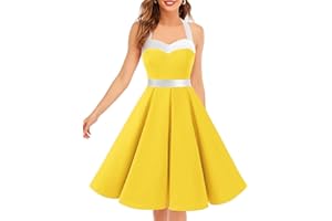 DRESSTELLS Women's Vintage 1950s Cocktail Party Dress, Retro Pinup Wedding Guest Halter Swing Dress