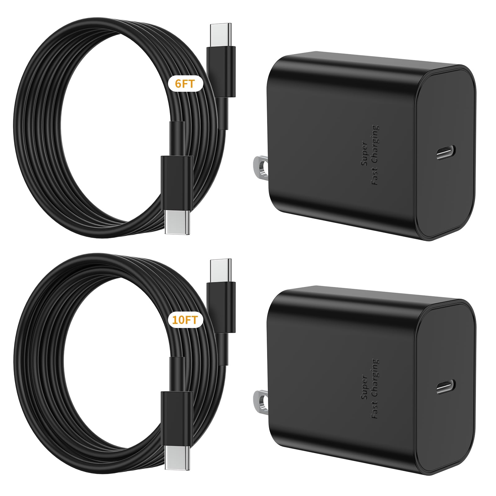 Photo 1 of [6+10FT] 45W Samsung Super Fast Charger,USB C Super Fast Charging with 2Pack Type C Charger Cable Cord for Samsung Galaxy S25 24 Ultra/S23/S24/S24+/S24Ultra/Galaxy Tab PPS Wall Charger3.0