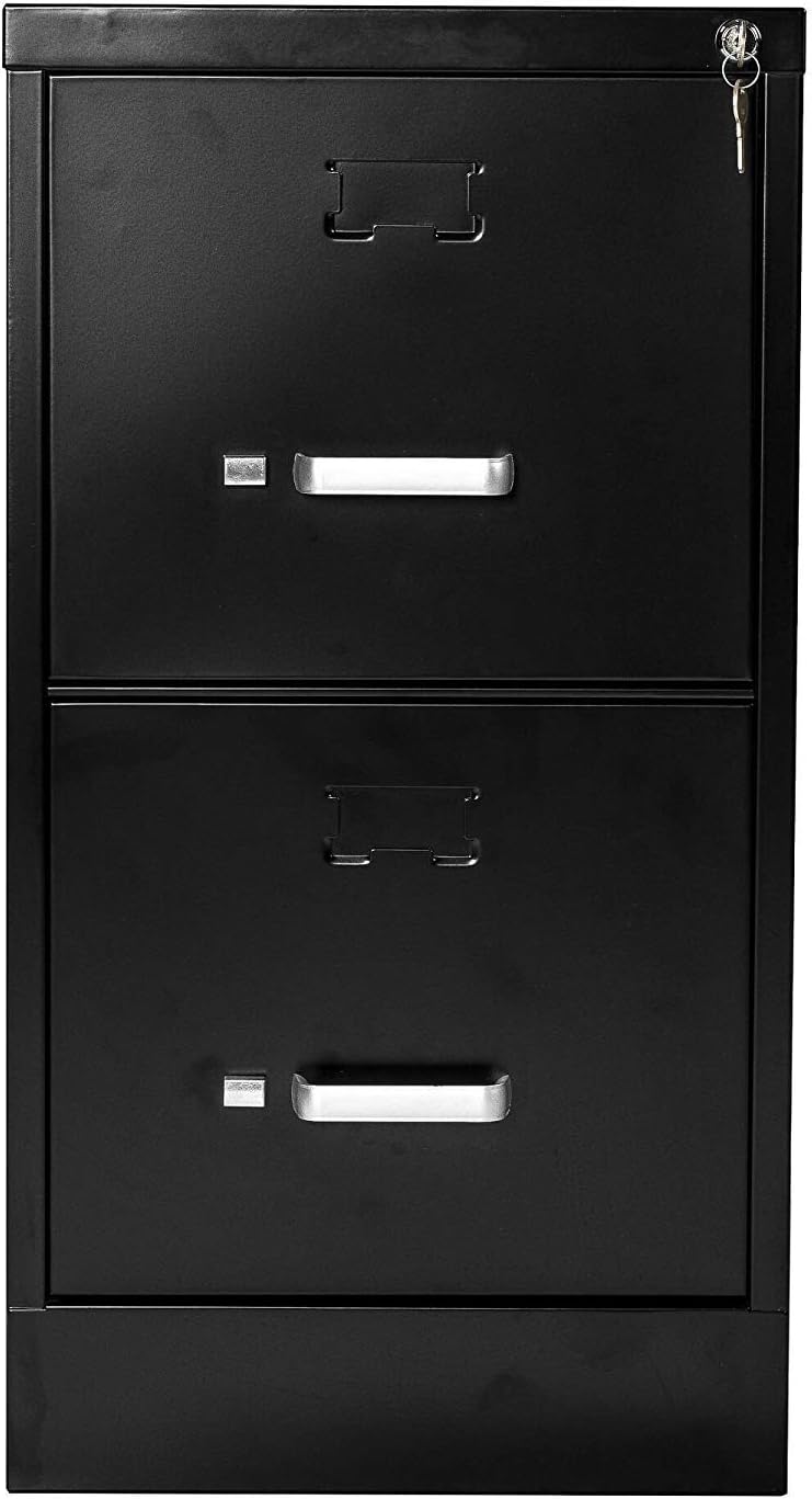 Amazon Com Vertical File Cabinet Modern Metal 2 Drawer With Lock Letter Size 26 5 Deep Black Home Kitchen