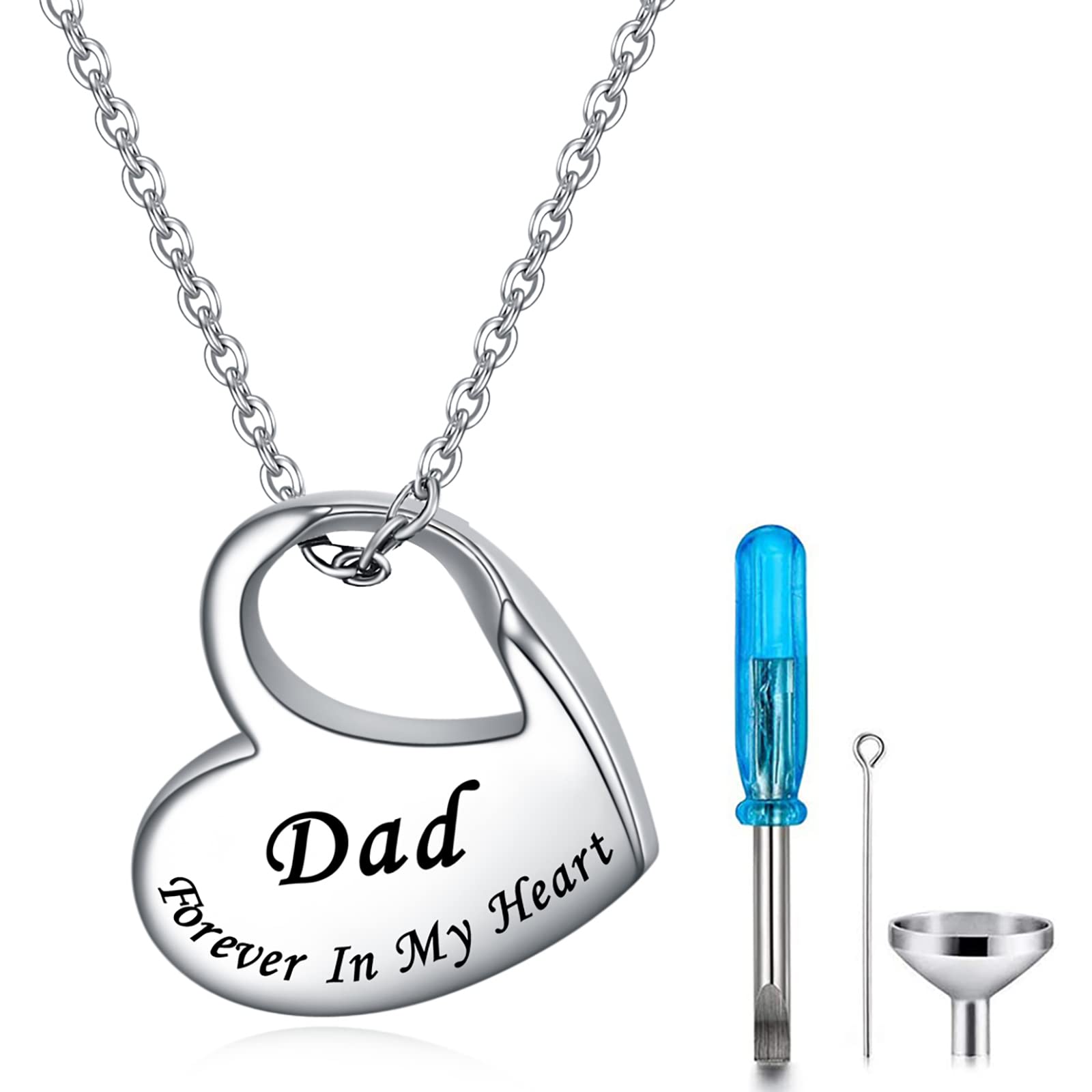 YOTHIWAD Heart Urn Necklace for Ashes Cremation Jewelry Forever in My Heart Engraved Stainless Steel Keepsake Waterproof Memorial Pendant for loved One with Filling Kit(Dad)