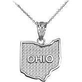 Ohio OH State Map Pendant Necklace in 10k White Gold