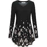 BAISHENGGT Women's Casual Long Sleeve Tunic Tops for Leggings V-Neck Blouse T-Shirt