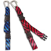 Ori Yuan 2 Pack Scuba Fin Holder &amp; Mask Clip with Quick Release Buckle, Diving Flipper Keeper and Snorkel Accessories, Brass/Stainless Steel Snap Hook for Scuba Diving Gear. (Red and Blue)
