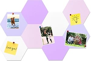 HULAVO 8 Pcs Hexagon Felt Cork Bulletin Board Tiles, Self Adhesive DIY Bulletin Board Pin Board for Office School Home Wall D