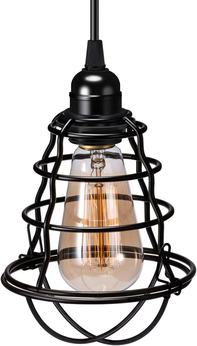 Industrial Pendant Light INNOCCY Edison Hanging Cage Pendant Lights E26 E27 Base Vintage Adjustable Pendant Lamp Fixture for Kitchen Home Lighting 2 Pack - - 