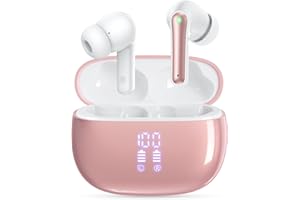 YAQ Wireless Earbuds Bluetooth Headphones, 40H Playtime Stereo IPX5 Waterproof Ear Buds, LED Power Display Cordless in-Ear Earphones with Microphone for iPhone Android Cell Phone Sports, Pink