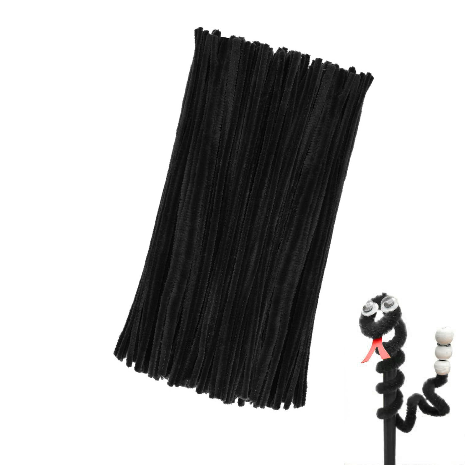 LATRAT Pack of 100 30 cm Pipe Cleaners Chenille Wire, Craft Pipe Cleaners Chenille Wire for DIY Handmade Crafts Decorating (Black)