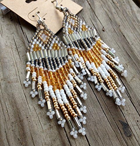 Sunny Silver Golden Rays Handmade Beaded Earrings