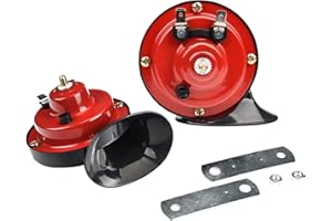 ASUBHA 2 PCS 300DB Super Loud Train Horns, 12V Waterproof Air Double Horns Replacement Kit, Automotive Accessories Electric Snail Horn 12V Horn Kit Universal for Car, Motorcycle, Truck, Bike, Boat (Red)