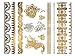 Terra Tattoos Gold Metallic Temporary Tats 75+ Geometric Henna Designs Butterflies, Elephants, Flowers Waterproof Nontoxic Long Lasting Perfect for Beach, Festivals, & more! (Dawn)
