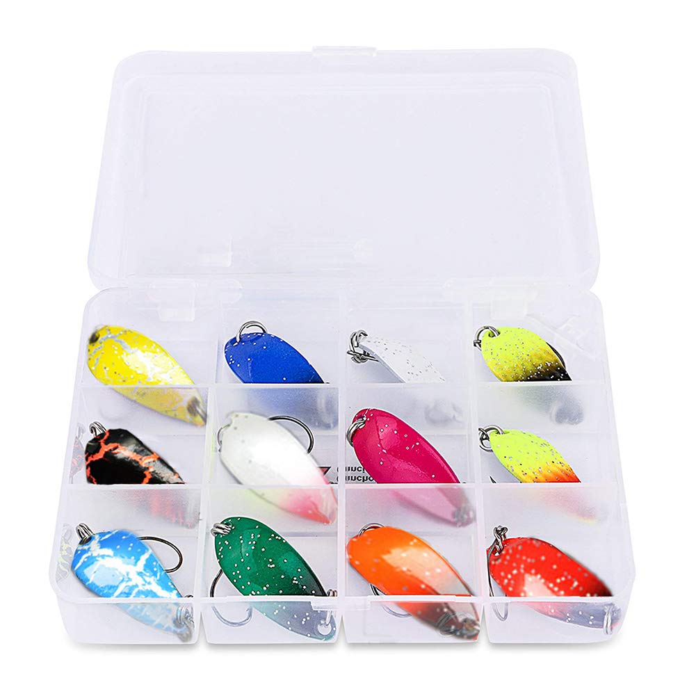 BETOY Trout Baits for Trout Set, 12 Piecestrout Spoon Trout Flashers Trout Spoons Set,3g Trout Spoons, Trout Flashers, Trout Baits for Trout, Char And Perch Fishing - Perfect for Spin Fishing