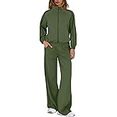 Nirovien Womens Sweat Set Track Suits 2 Piece Outfits Matching Lounge Set Piping Zip Up Sweatshirt Wide Leg Pants