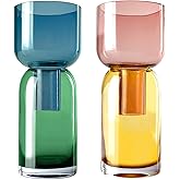 Cloudnola Reversible Glass Flower Vase and Bud Vase Set of 2, Blue & Green and Pink & Yellow, Ideal Gift Set, for Home, Wedding, and Event Decor