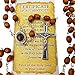 Carved Beads Catholic Rosary Necklace with Jerusalem Soil Centerpiece Rosary Pouch Certificate Holy Land Gift