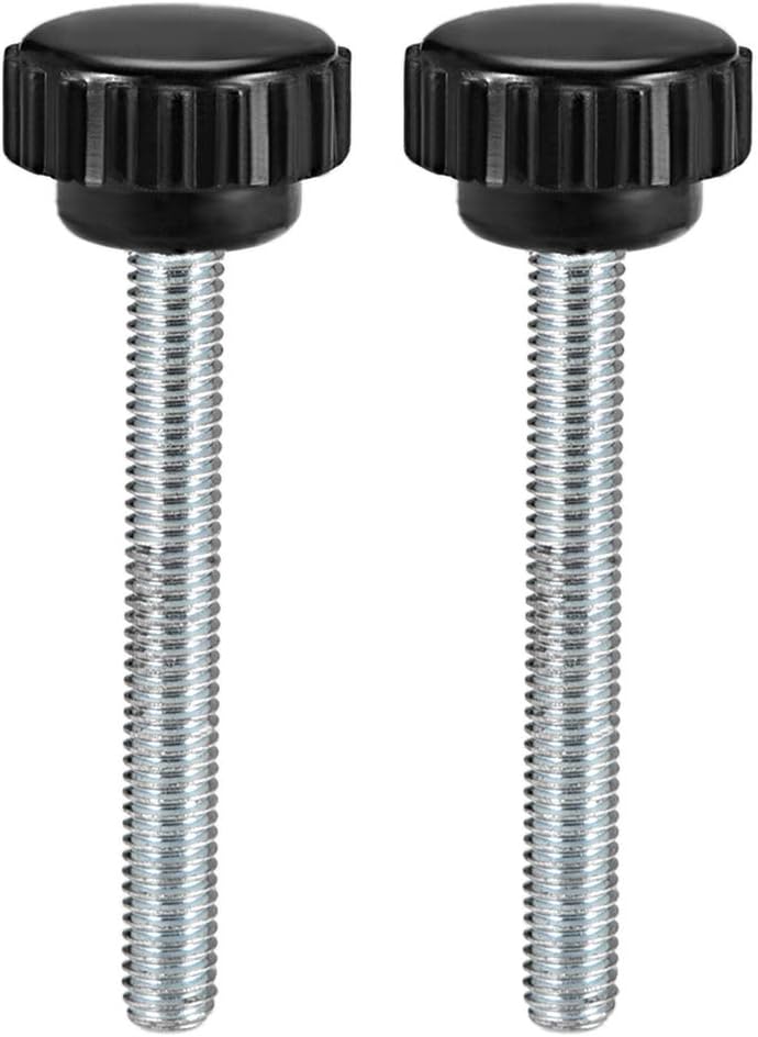 sourcing map 2pcs Knurled Clamping Knobs M6 x 50mm Metric Zinc Plated Carbon Steel Male Thread Thumb Screw on Type 20mm Plastic Round Head Threaded Hand Bolt Stud Knobs Black