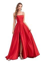 Women's satinprome Dress Long Train Side Slit Satin