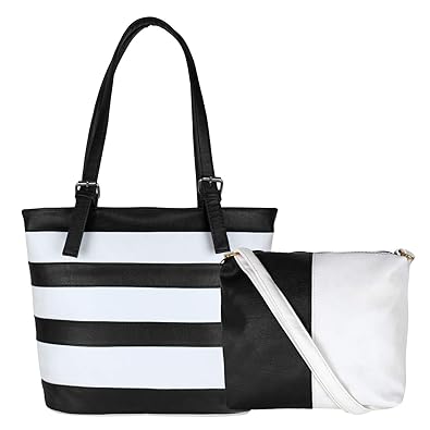 Moyzikh Womens Tote Handbag (Black & White)