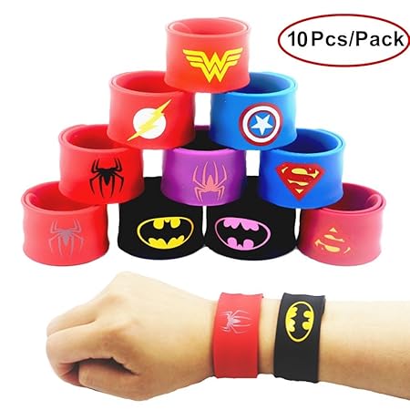 Superheld Slap Armbänder Band für Kinder Jungen & Mädchen-Geburtstag-Weihnachten-Geschenke-Halloween-Party liefert Gefälligke