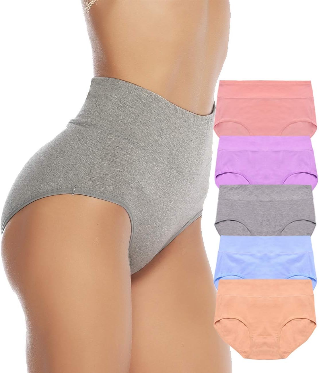 OUENZ Women's Cotton Underwear,Breathable Solid Comfortable High Waist Soft Briefs Panties for Women